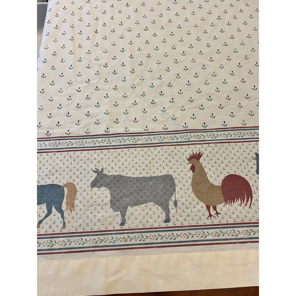 Vintage Fieldcrest Perfection Full Flat Sheet Farmhouse Rooster Horse Cow Print